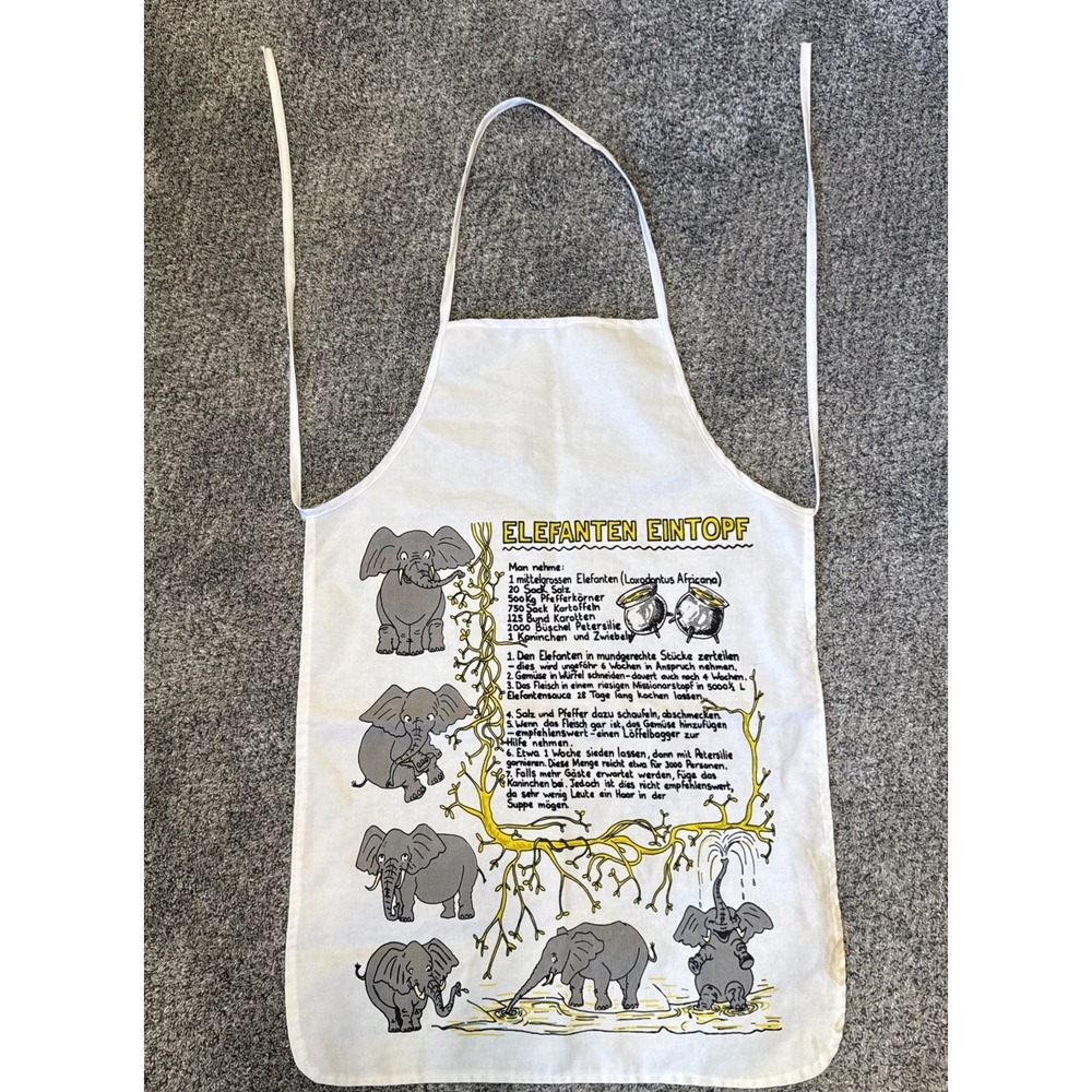 Vintage "Elephant Stew" Germany Recipe Apron "Elefanten Eintopf" 28x19.5"
